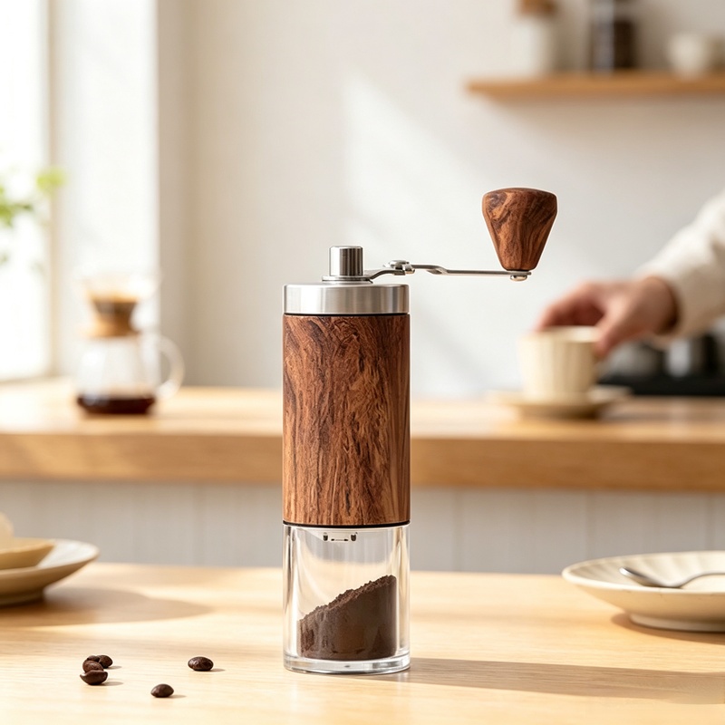 Burr Hand Grinder - Taşınabilir Ahşap Görünümlü Manuel Kahve Öğütücü,